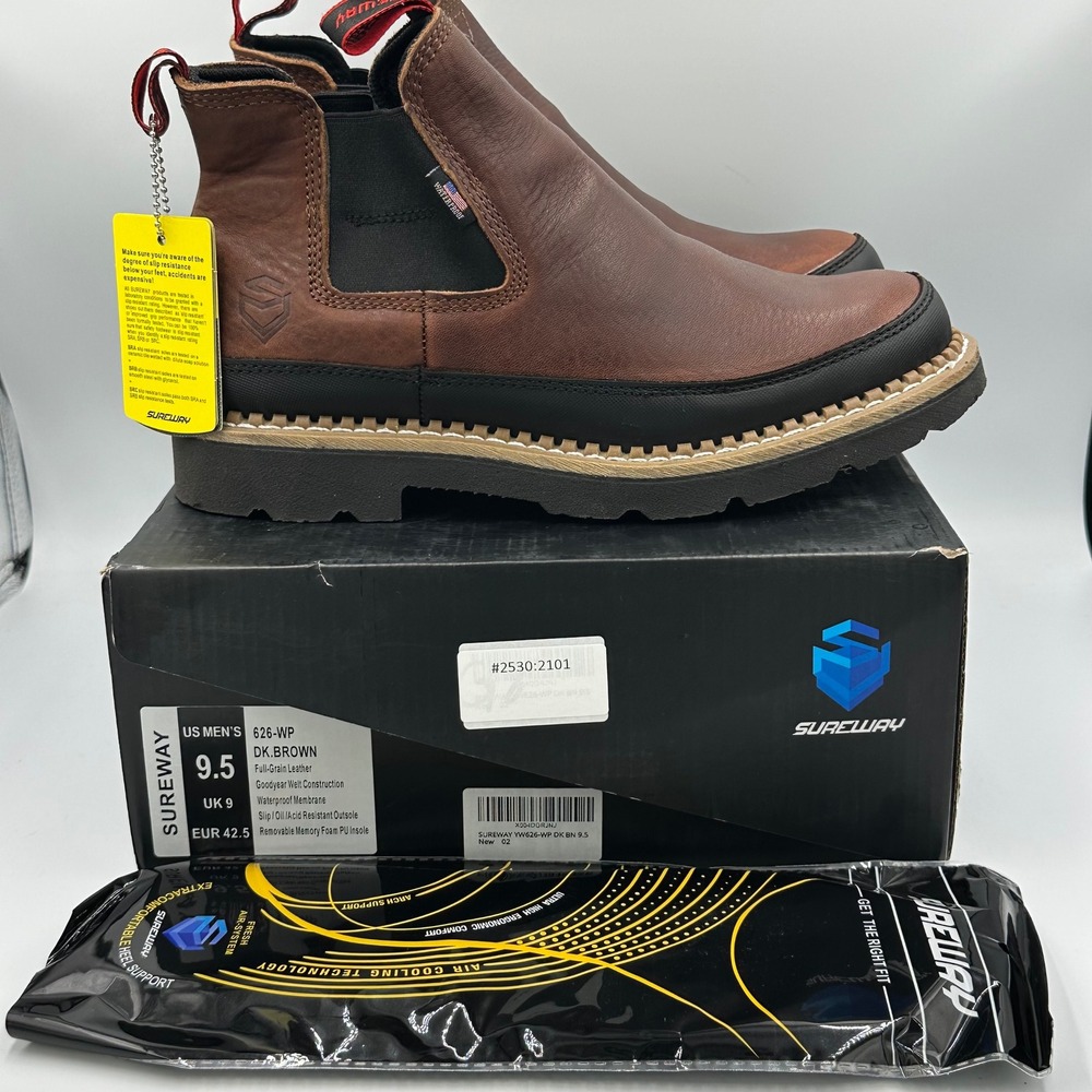 Sureway 626-WP Chelsea Work Boots Mens 9.5 Dark Brown Leather Waterproof